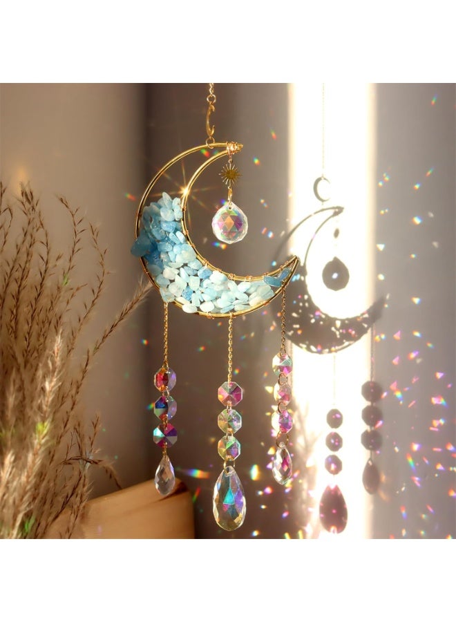 موثوقية التنبؤ كريستال صنكاتشر، مصيدة ضوء الشمس والقمر المعلقة مع منشورات زجاجية للنوافذ، ديكور كريستال كيانيت طبيعي، صنع قوس قزح في المنزل - Image 1