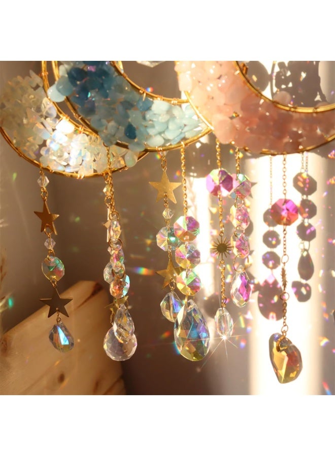 موثوقية التنبؤ كريستال صنكاتشر، مصيدة ضوء الشمس والقمر المعلقة مع منشورات زجاجية للنوافذ، ديكور كريستال كيانيت طبيعي، صنع قوس قزح في المنزل - Image 3