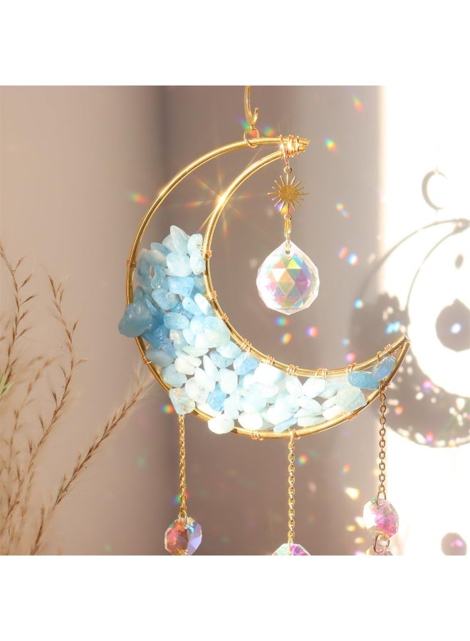 موثوقية التنبؤ كريستال صنكاتشر، مصيدة ضوء الشمس والقمر المعلقة مع منشورات زجاجية للنوافذ، ديكور كريستال كيانيت طبيعي، صنع قوس قزح في المنزل - Image 2