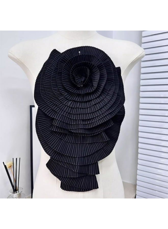 Zthread Ruffed Lace Fabric Brooch Pin Big Flower Pleated Chiffon Fabric Appliques Women Shoulder Decoration Trim, One Size, Polyester, no gemstone - Image 3