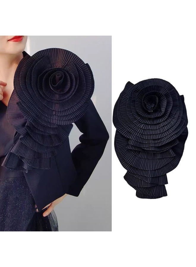 Zthread Ruffed Lace Fabric Brooch Pin Big Flower Pleated Chiffon Fabric Appliques Women Shoulder Decoration Trim, One Size, Polyester, no gemstone - Image 2
