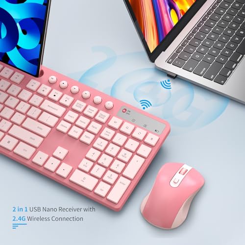 MARVO Wireless Keyboard and Mouse Combo, MARVO 2.4G Ergonomic Wireless Computer Keyboard with Phone Tablet Holder, Silent Mouse with 6 Button, Compatible with MacBook, Windows (Sakura Pink) - Image 5