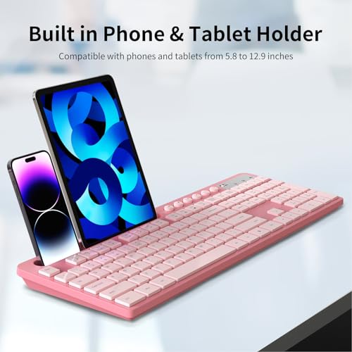 MARVO Wireless Keyboard and Mouse Combo, MARVO 2.4G Ergonomic Wireless Computer Keyboard with Phone Tablet Holder, Silent Mouse with 6 Button, Compatible with MacBook, Windows (Sakura Pink) - Image 3