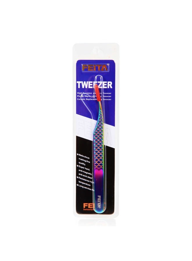 FEITA Diamond Grip Eyelash Extensions Tweezer Lash Precision Tweezers, Japanese Steel Dolphin-shaped Tip, False Lashes Application Tools, Multi-color 1Pc - Image 5