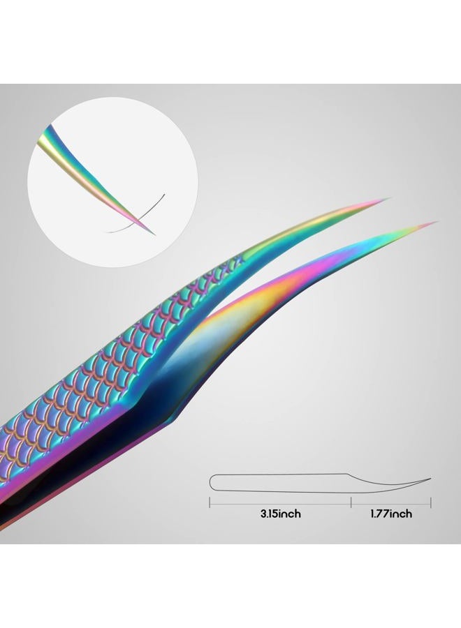 FEITA Diamond Grip Eyelash Extensions Tweezer Lash Precision Tweezers, Japanese Steel Dolphin-shaped Tip, False Lashes Application Tools, Multi-color 1Pc - Image 2