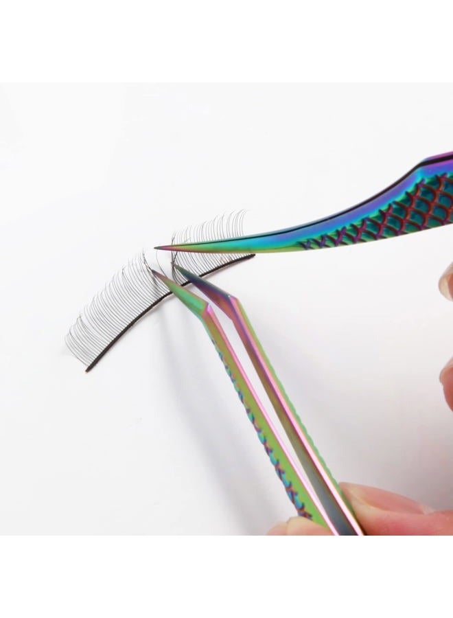 FEITA Diamond Grip Eyelash Extensions Tweezer Lash Precision Tweezers, Japanese Steel Dolphin-shaped Tip, False Lashes Application Tools, Multi-color 1Pc - Image 3