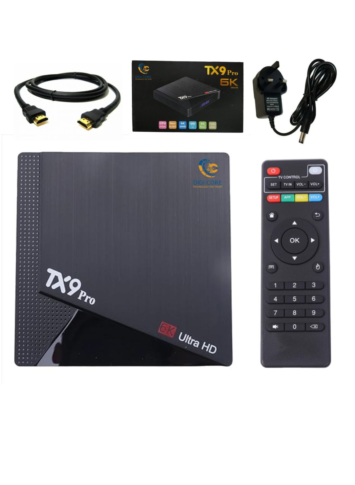 DIGI CORE TX9 Pro 6K UHD Android TV Streaming Device Remote