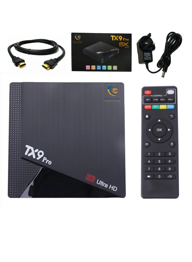 DIGI CORE TX9 Pro 6K UHD Android TV Streaming Device Remote Control With HDMI Cable Google TV Android Supported TV Box Ultra HD 6K TV Box 8GB RAM + 128GB ROM OTT Box 6K Streaming Box Smart Android TV Box  - Image 1