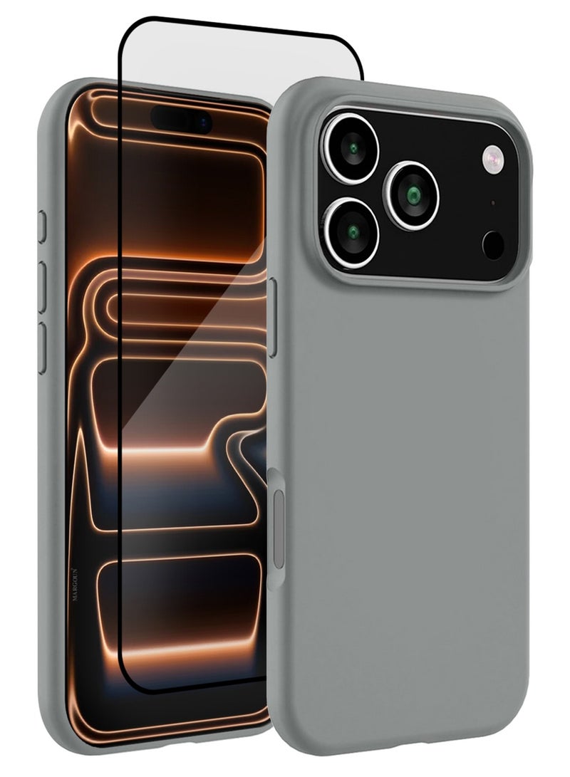 CATANES 2 Packs Silicone Protective Phone Case for iPhone 17 Pro - Soft Anti-Scratch Microfiber Lining Ultra Slim Drop Protection Phone Cover with 3D Screen Protector - Light Grey - Image 1