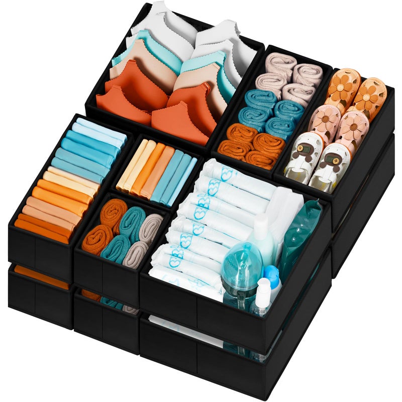 Criusia Drawer Organizer Clothes 12 Pack - Dresser Organizer Bins for Closet Bedroom Nursery Organization and Storage- Drawer Organizer Divider for Sock  Underwear  Bra  Baby Clothes  Small Toys - Image 1