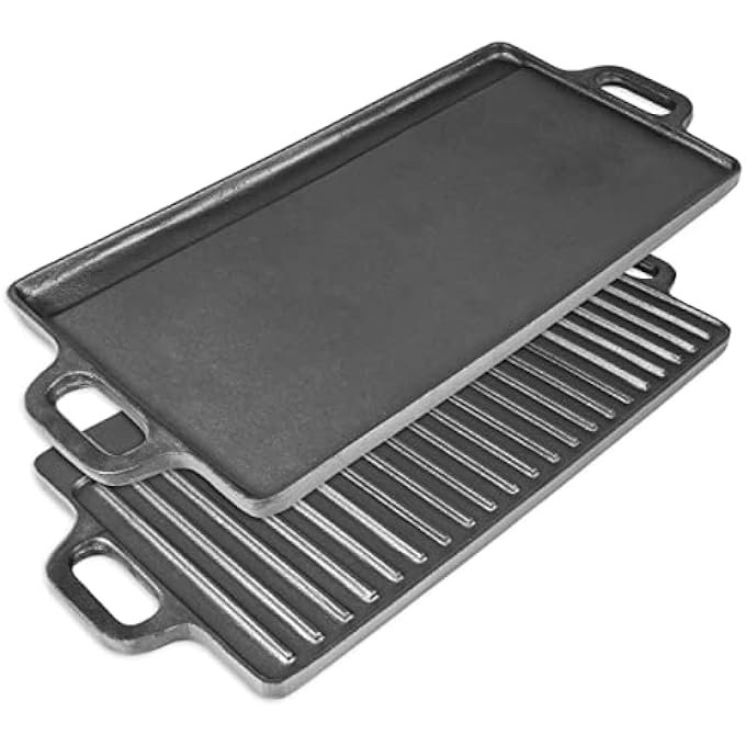 ProSource 2In1 Reversible 195 X 9 Cast Iron Griddle With Handles Preseasoned  NonStick For Gas Stovetop Oven And Open Fire - Image 1