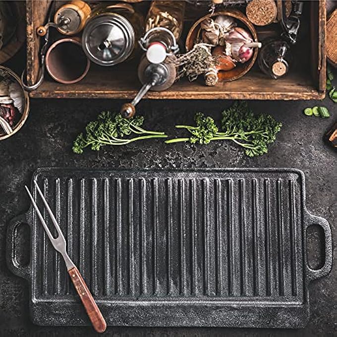 ProSource 2In1 Reversible 195 X 9 Cast Iron Griddle With Handles Preseasoned  NonStick For Gas Stovetop Oven And Open Fire - Image 5