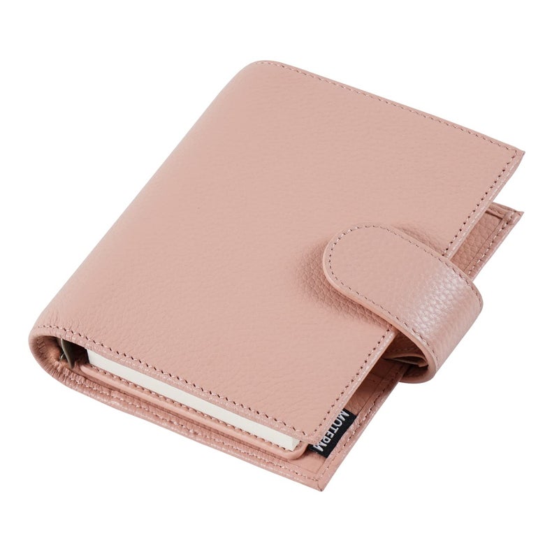 Moterm Pocket Regular Rings Planner Genuine Leather Binder Organizer PebbledDusty Rose 19mm Ring