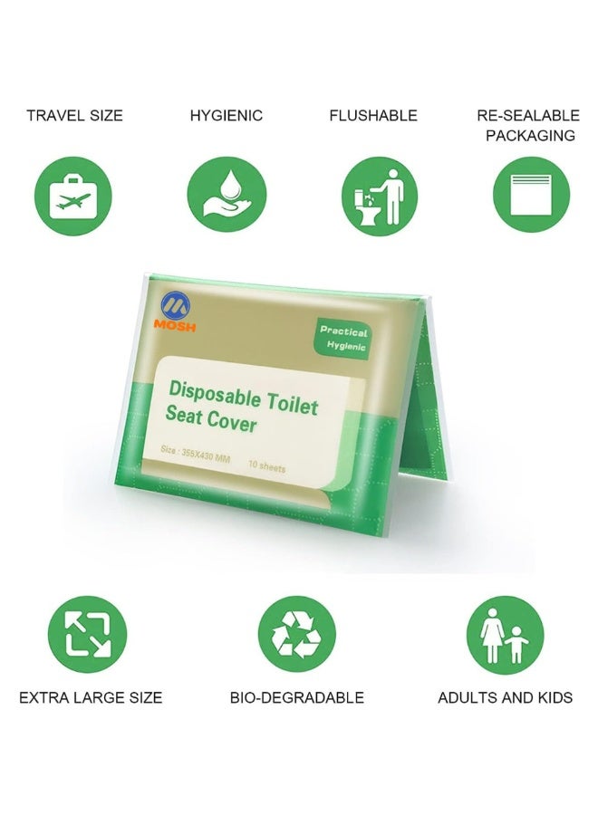 MOSH Disposable Toilet Seat Covers 50 Sheets | Flushable Biodegradable Toilet Seat Protector for Travel, Public Restrooms, Airplane, Camping & Potty Training | Individually Packed Hygienic Covers for Adults & Kids - Image 3