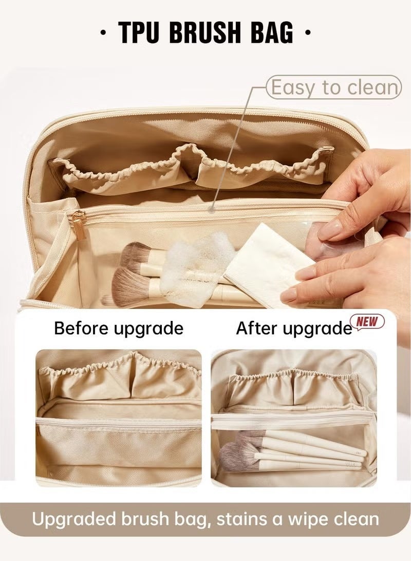 Ucanbe Large Capacity Travel Makeup Bag, Waterproof PU Leather Toiletry Bag with Divider and Handle, Portable Makeup Organizer - Image 2