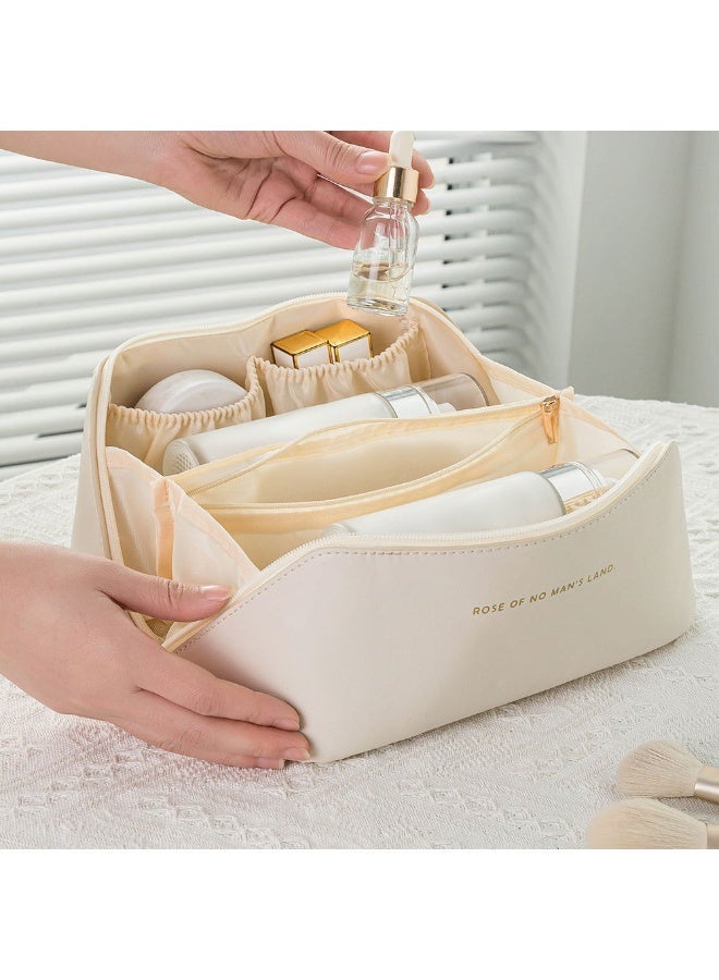 Ucanbe Large Capacity Travel Makeup Bag, Waterproof PU Leather Toiletry Bag with Divider and Handle, Portable Makeup Organizer - Image 5