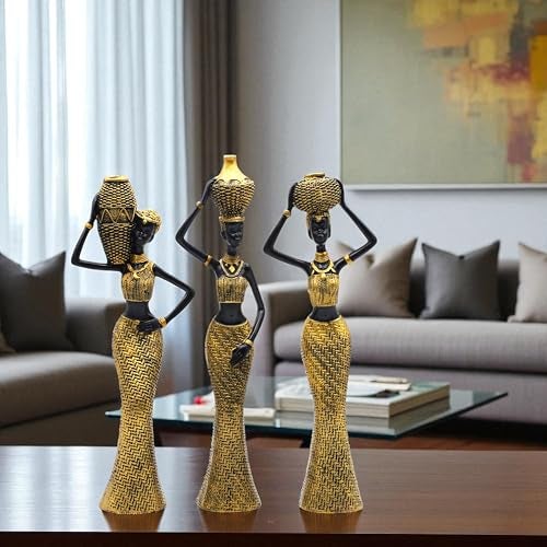 AABCO Vibrant Beautiful Finish Uniquely Hand Crafted Home Decor African Tribal Women Art Piece (Set of 3) - Image 1