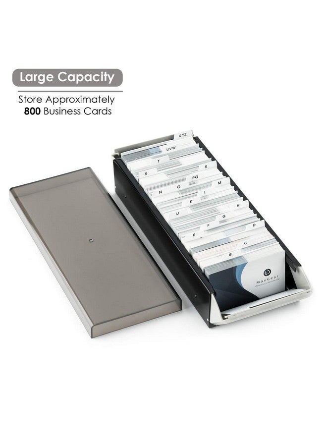 MaxGear Business Card Holder For Desk, Business Card Organizer Business Card Case, Credit Card Holder File, Index Card Box Storage, Capacity: 800 Cards (3.5” X 2.2”), Az Tabs, Metal Structure, Black - Image 2