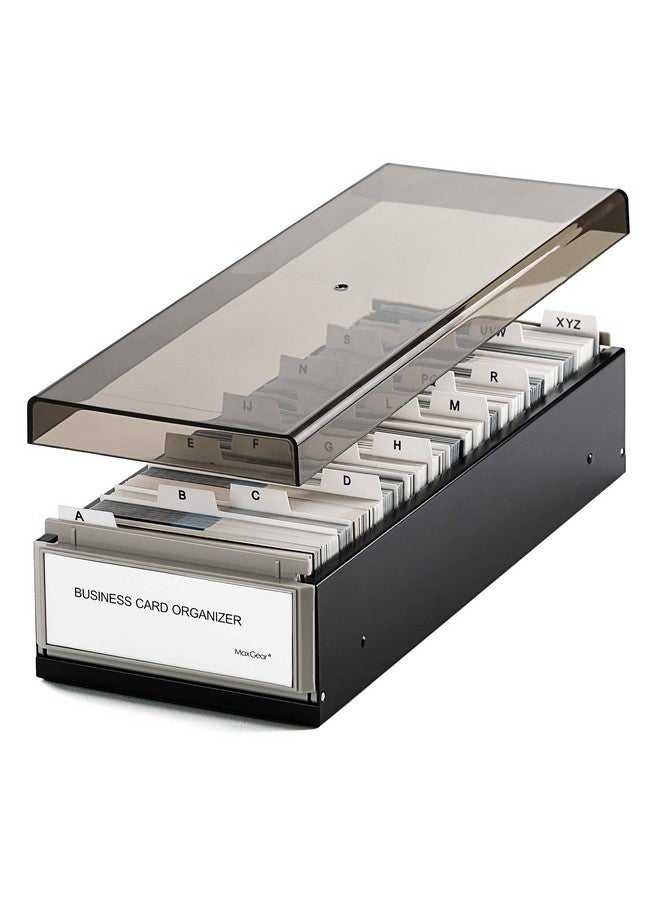 MaxGear Business Card Holder For Desk, Business Card Organizer Business Card Case, Credit Card Holder File, Index Card Box Storage, Capacity: 800 Cards (3.5” X 2.2”), Az Tabs, Metal Structure, Black - Image 1