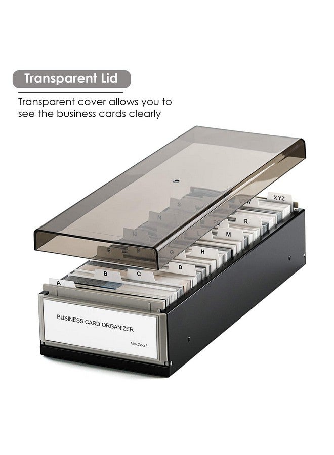 MaxGear Business Card Holder For Desk, Business Card Organizer Business Card Case, Credit Card Holder File, Index Card Box Storage, Capacity: 800 Cards (3.5” X 2.2”), Az Tabs, Metal Structure, Black - Image 4