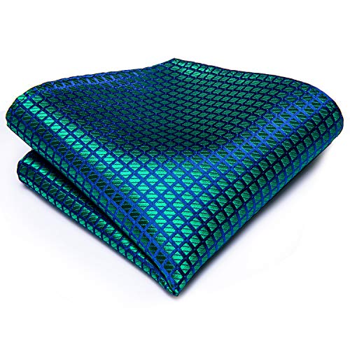 Dubulle Mens Blue Green Plaids Floral Silk Tie for Men Striped Necktie and Pocket Square Cufflinks Set Wedding Business - Image 4