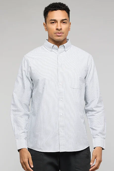 R&B Striped Shirt with Button-Down Collar and Long Sleeves