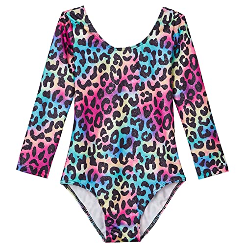 Domusgo Gymnastics Leotards for Girls 6-7 Years Old Long Sleeve Sparkly Leopard Kids Tumbling Outfits - Image 1