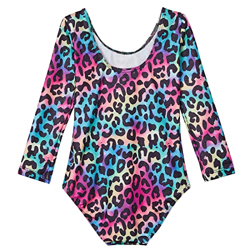 Domusgo Gymnastics Leotards for Girls 6-7 Years Old Long Sleeve Sparkly Leopard Kids Tumbling Outfits - Image 2
