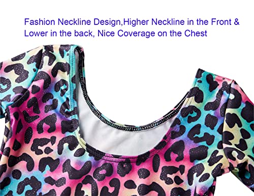Domusgo Gymnastics Leotards for Girls 6-7 Years Old Long Sleeve Sparkly Leopard Kids Tumbling Outfits - Image 3