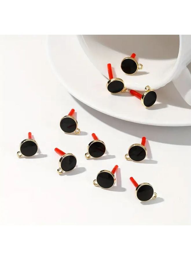 10pcs Black Round Oil Drop Retro Earrings Handmade Electroplating Geometric Studs - Image 5