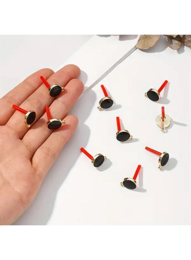 10pcs Black Round Oil Drop Retro Earrings Handmade Electroplating Geometric Studs - Image 2