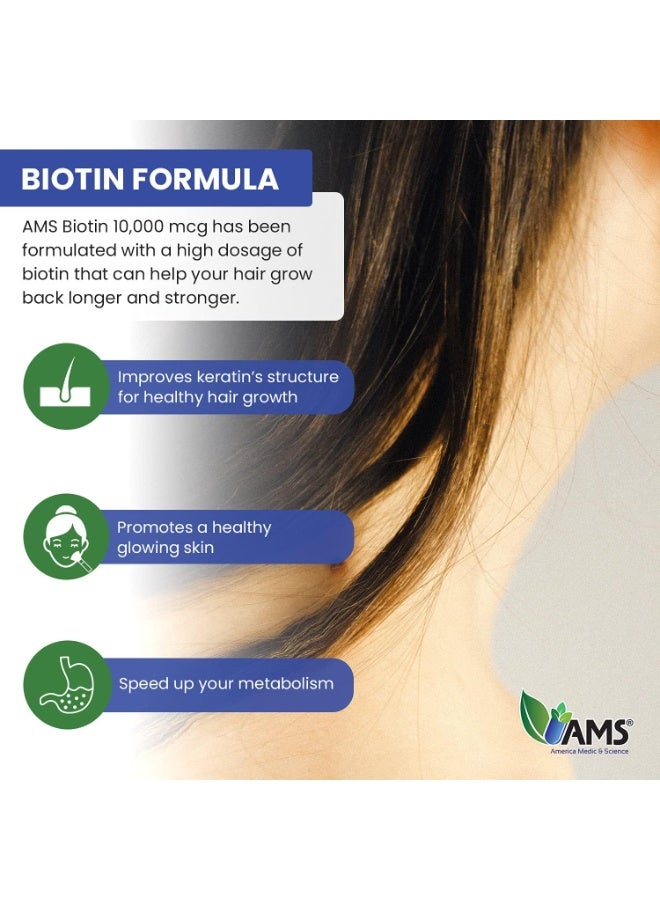 AMS Biotin Supplement 10,000 mcg Tablet, Hair Skin And Nails Vitamin, Pack of 60's - Image 3