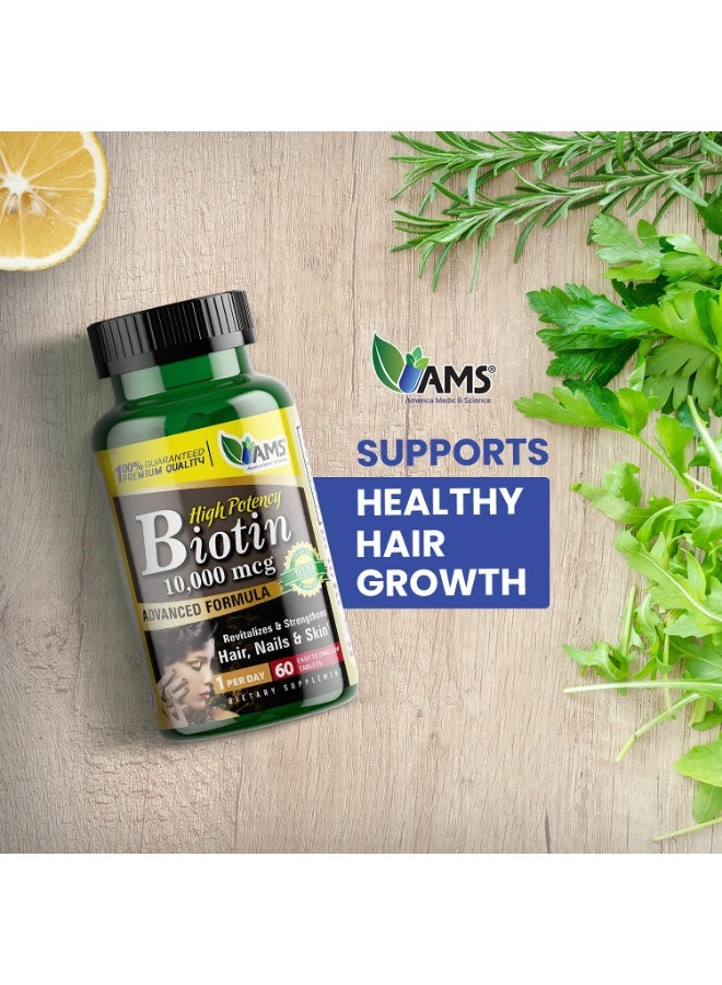 AMS Biotin Supplement 10,000 mcg Tablet, Hair Skin And Nails Vitamin, Pack of 60's - Image 2