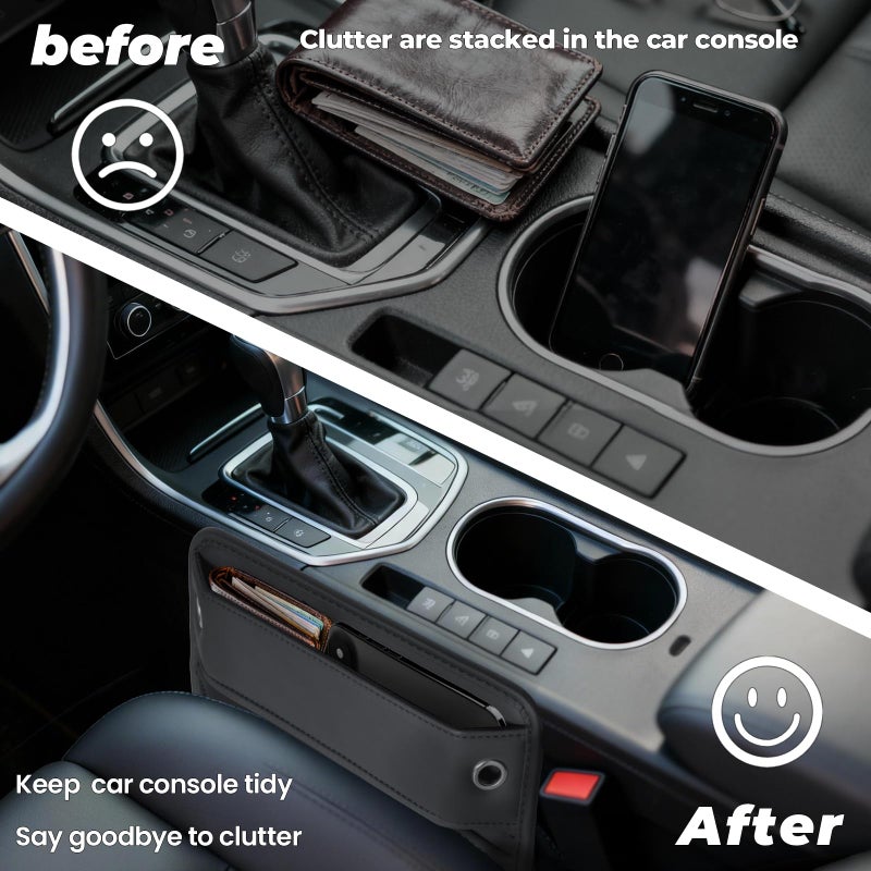 PLEW 2-Pack Car Seat Gap Filler Organizer - Upgraded Anti-Slip Strap Design - Premium Leather Side Console Pocket - Prevent Phone Falling - Universal Fit Car Essentials for SUV, Truck & Sedan, Black - Image 4
