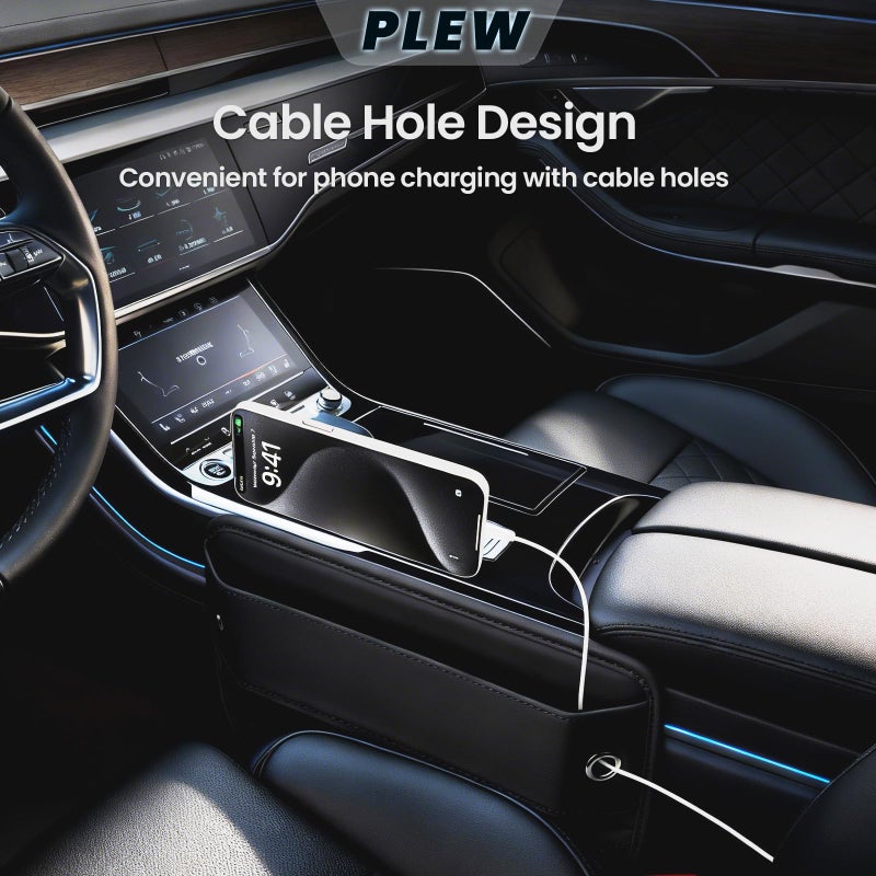 PLEW 2-Pack Car Seat Gap Filler Organizer - Upgraded Anti-Slip Strap Design - Premium Leather Side Console Pocket - Prevent Phone Falling - Universal Fit Car Essentials for SUV, Truck & Sedan, Black - Image 5