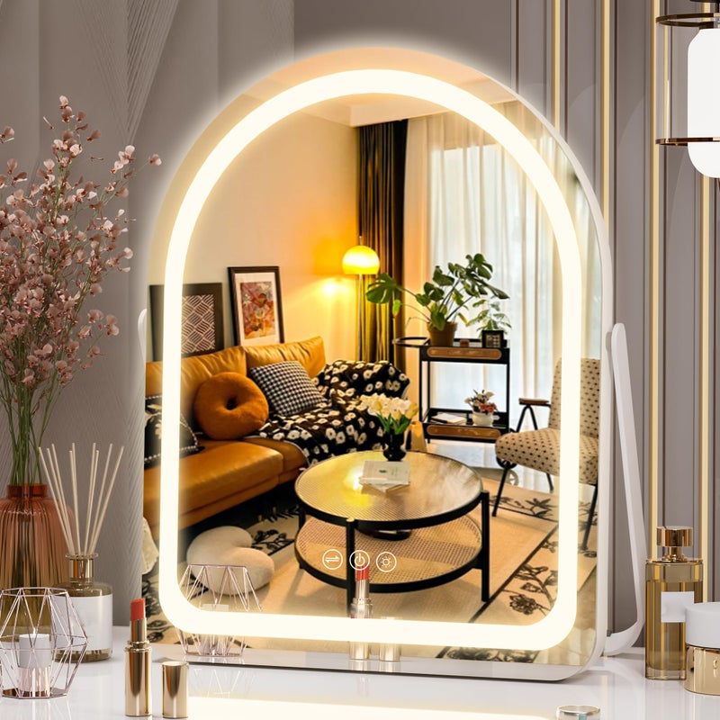 Hasipu Vanity Mirror with Lights, 11"Ã— 14" Arched LED Makeup Mirror, Lighted Makeup Mirror with Lights, Smart Touch Control Dimmable 3 Modes Light 360Â°Rotation White - Image 1