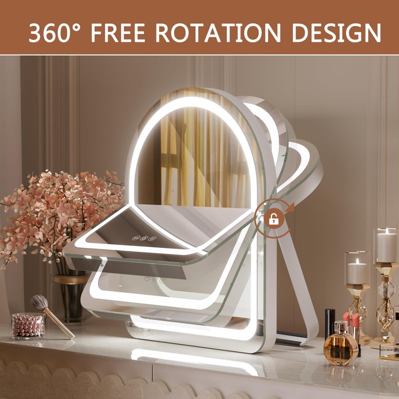 Hasipu Vanity Mirror with Lights, 11"Ã— 14" Arched LED Makeup Mirror, Lighted Makeup Mirror with Lights, Smart Touch Control Dimmable 3 Modes Light 360Â°Rotation White - Image 5