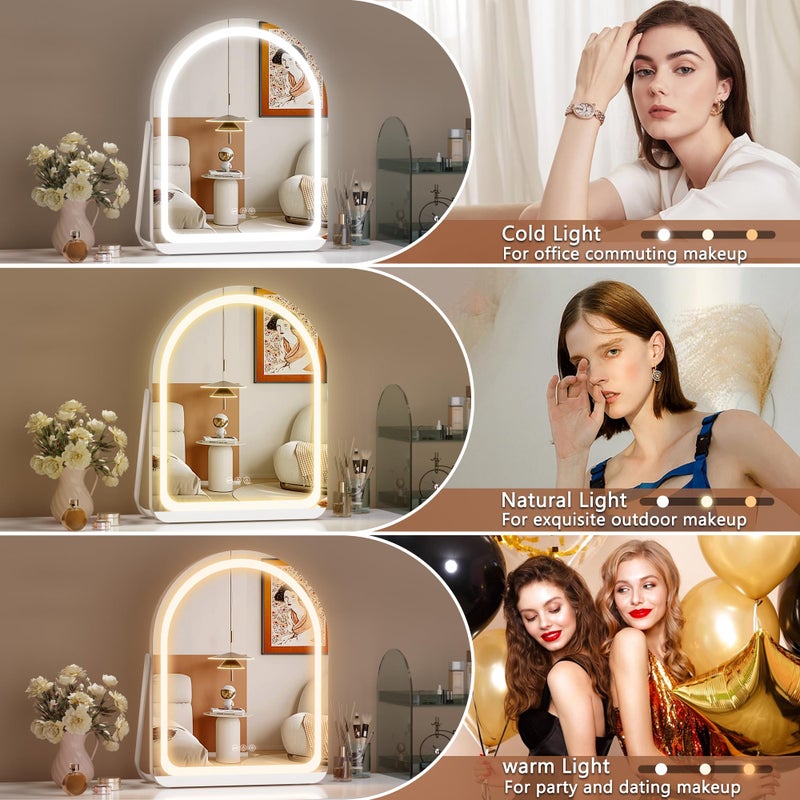 Hasipu Vanity Mirror with Lights, 11"Ã— 14" Arched LED Makeup Mirror, Lighted Makeup Mirror with Lights, Smart Touch Control Dimmable 3 Modes Light 360Â°Rotation White - Image 2