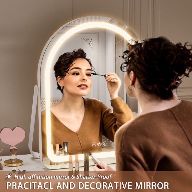 Hasipu Vanity Mirror with Lights, 11"Ã— 14" Arched LED Makeup Mirror, Lighted Makeup Mirror with Lights, Smart Touch Control Dimmable 3 Modes Light 360Â°Rotation White - Image 4