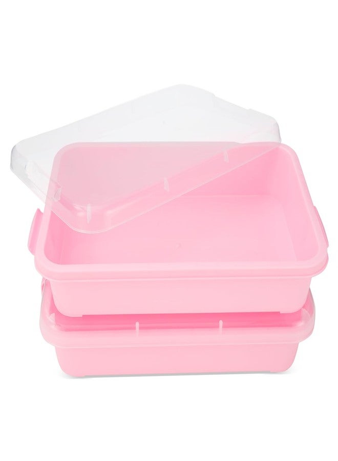 AtMini Sensory Bin Sand Tray with Lid for Toddlers 2 Pcs 15in Portable Sandbox Toy Large Plastic Tray for Kids 3 4 5 6 Fill with Sand, Water, Beads, and More (2 Pink) - Image 1
