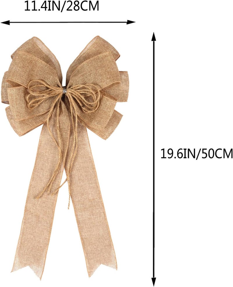 Hongsome 2 Pack Large Burlap Jute Hemp Rope Bows for Wreaths,Rustic Farmhouse Crafts Bow Wrapping Tree Topper Wedding Holiday Birthday Party Wall Home Boho Front Door Decorations - Image 2