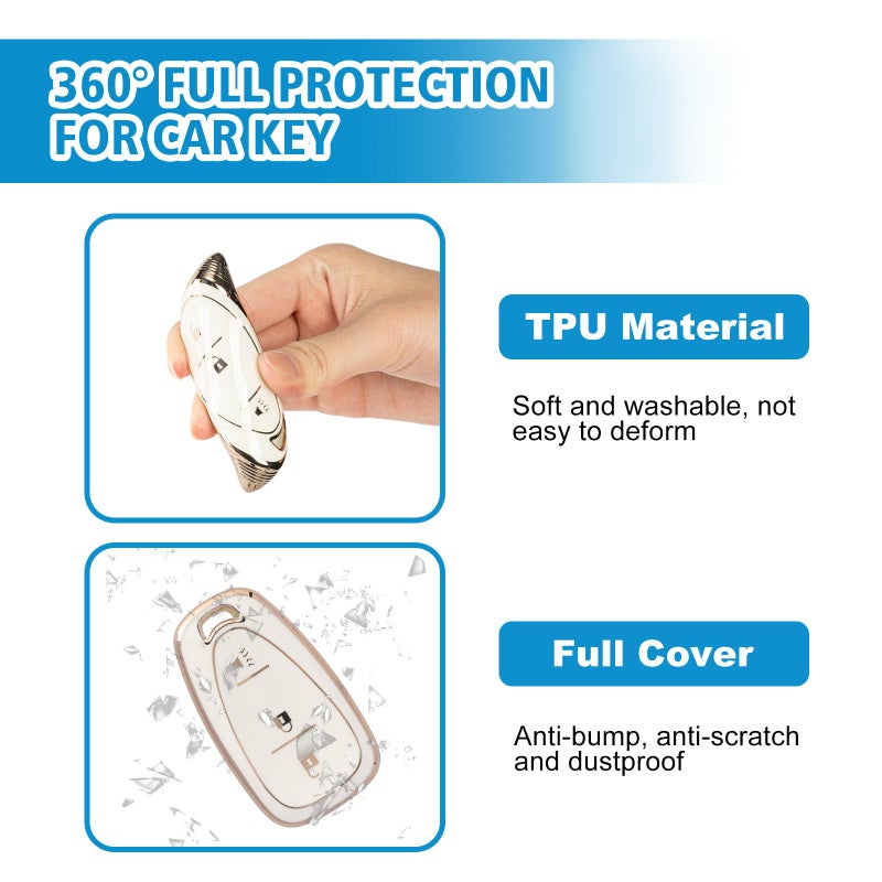 Rislobx 3 Button Key Fob Cover for Chevy, TPU Key Fob Case Compatible with 2016 2017 2018 2019 2020 2021 2022 Spark Traverse Equinox, for 2018 2019 2020 Chevy Trax (White) - Image 5