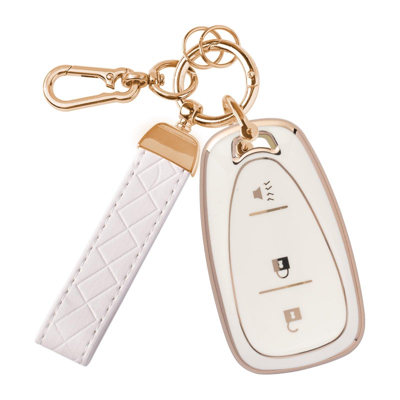 Rislobx 3 Button Key Fob Cover for Chevy, TPU Key Fob Case Compatible with 2016 2017 2018 2019 2020 2021 2022 Spark Traverse Equinox, for 2018 2019 2020 Chevy Trax (White) - Image 1