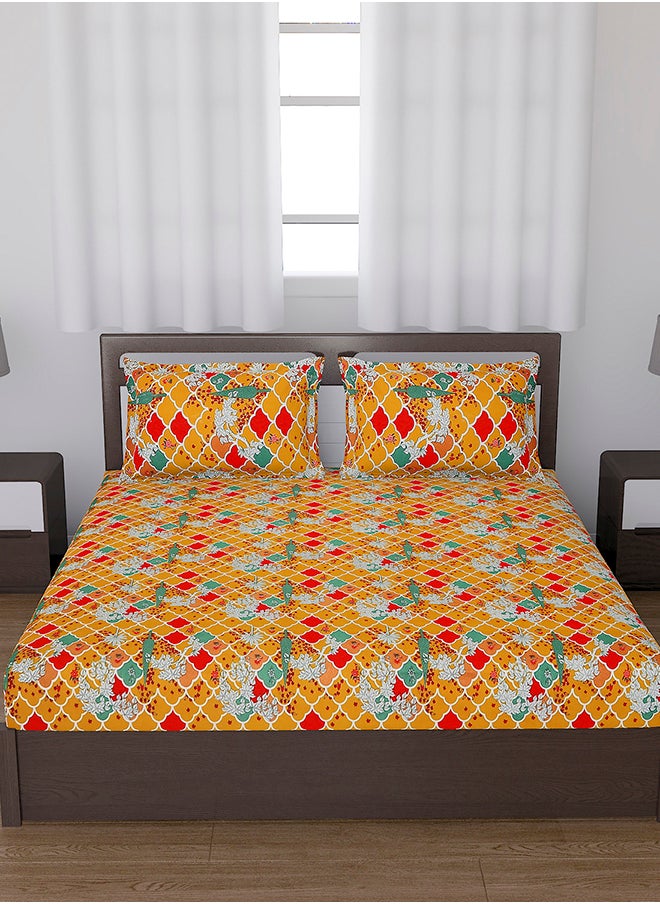 Status Contract Spring Summer Collection-Cotton Rich Double Bedsheet with 2 Pillow Covers for Bed Room, Home, Hotel-120 GSM, Red-Yellow, 210 X 215 Cm  - Image 1