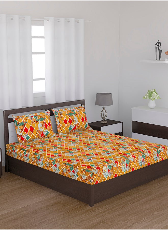 Status Contract Spring Summer Collection-Cotton Rich Double Bedsheet with 2 Pillow Covers for Bed Room, Home, Hotel-120 GSM, Red-Yellow, 210 X 215 Cm  - Image 2