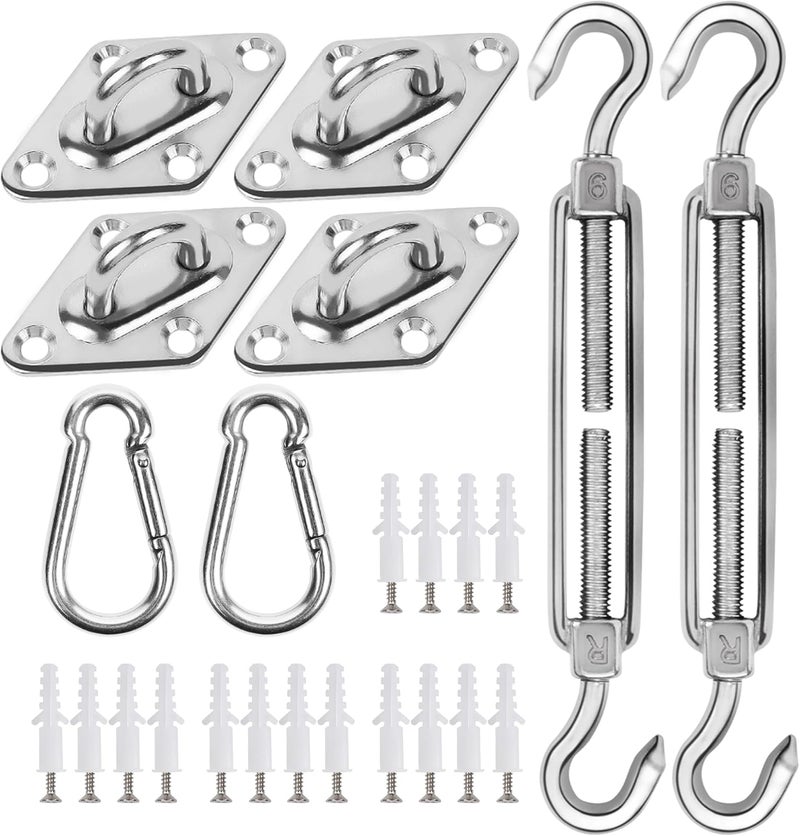 YOFIT 40 Pcs Shade Sail Hardware Kit, 6 Inch Outdoor Sun Sail Accessories, 304 Stainless Steel Turnbuckles & Brackets for Triangle/Rectangle Sails, Patio Canopy Installation Hardware Set Waterproof - Image 1