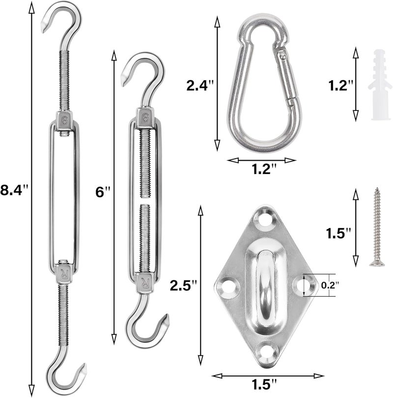 YOFIT 40 Pcs Shade Sail Hardware Kit, 6 Inch Outdoor Sun Sail Accessories, 304 Stainless Steel Turnbuckles & Brackets for Triangle/Rectangle Sails, Patio Canopy Installation Hardware Set Waterproof - Image 2