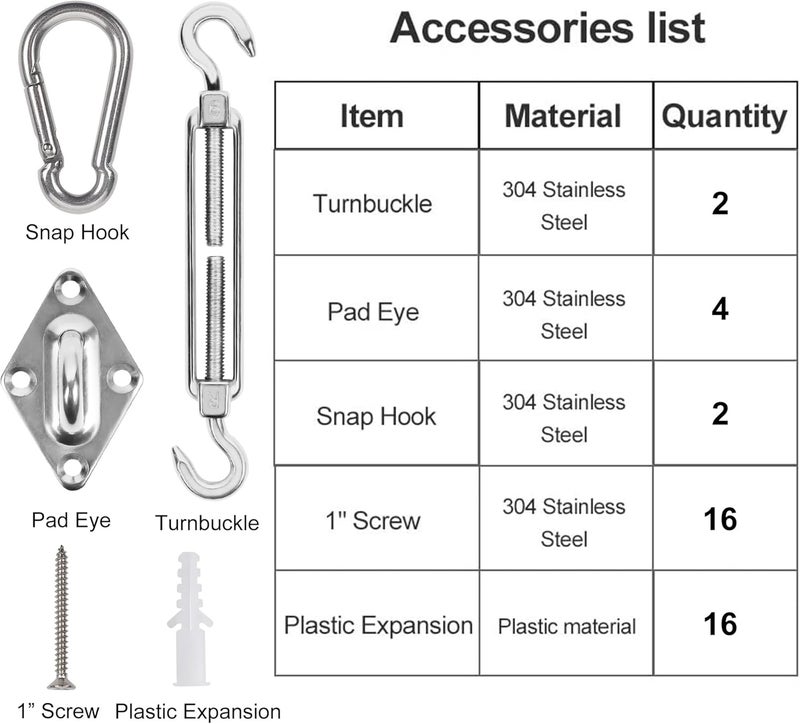 YOFIT 40 Pcs Shade Sail Hardware Kit, 6 Inch Outdoor Sun Sail Accessories, 304 Stainless Steel Turnbuckles & Brackets for Triangle/Rectangle Sails, Patio Canopy Installation Hardware Set Waterproof - Image 4