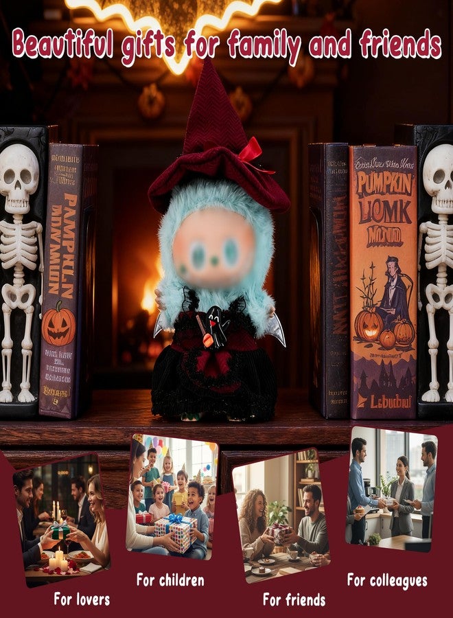 Evowatt Clothes for LA BUBU 17cm Doll (NO Doll), Outfit for LA BUBU, 2-Piece Little Witch Set (Hat & Dress) for LABUBU Dress Up, Costume Accessories, Red - Image 5