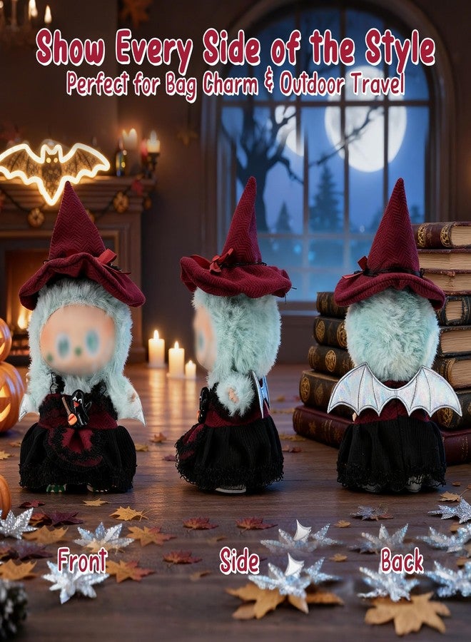 Evowatt Clothes for LA BUBU 17cm Doll (NO Doll), Outfit for LA BUBU, 2-Piece Little Witch Set (Hat & Dress) for LABUBU Dress Up, Costume Accessories, Red - Image 4